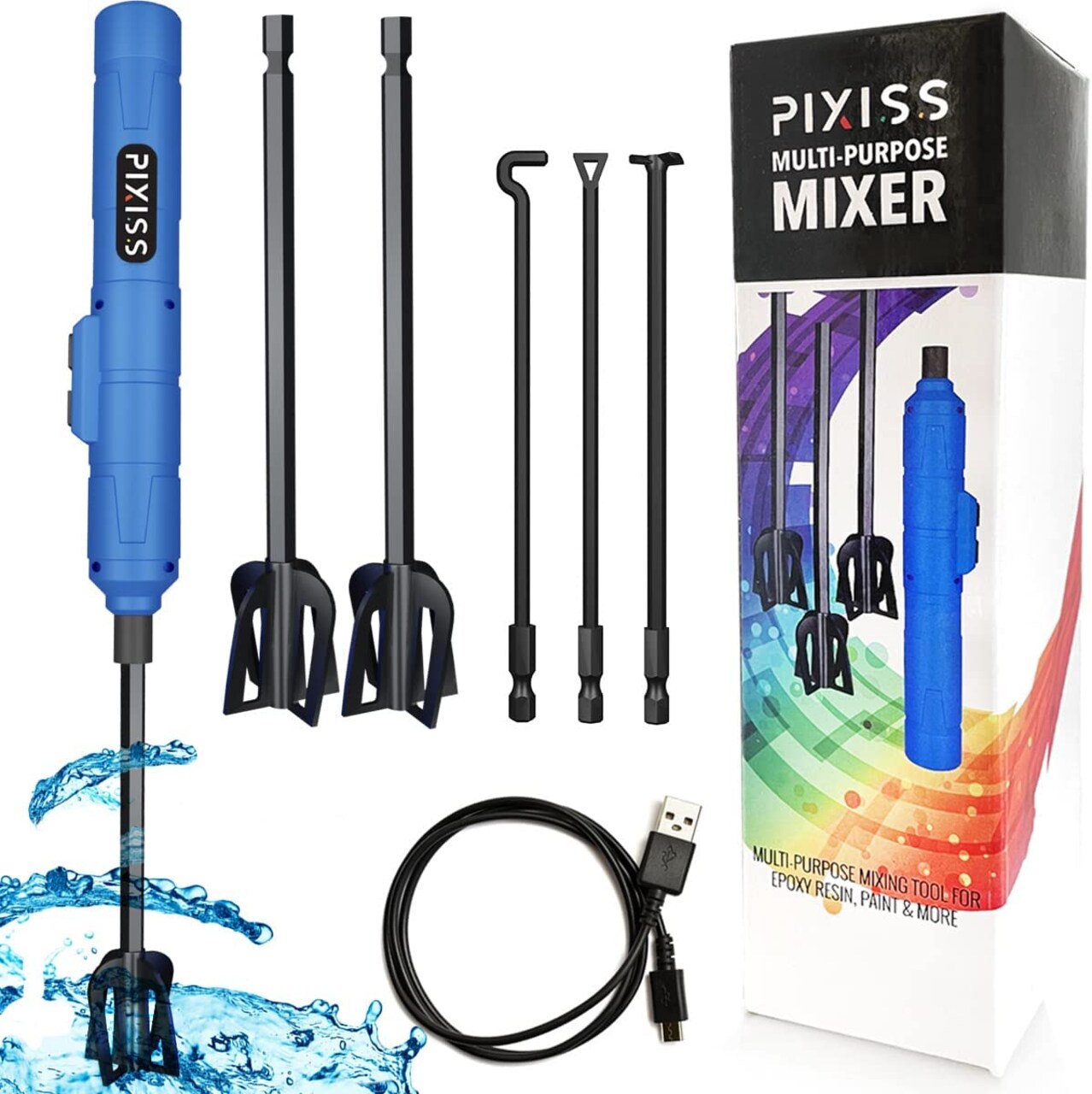 Pixiss Premium Resin Mixer, Handheld Rechargeable Epoxy Mixer 6 Paddles  Included